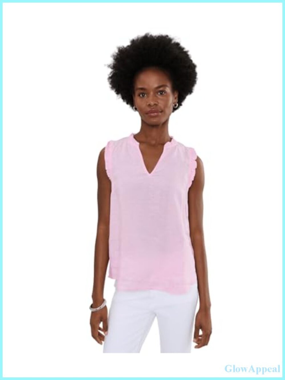 Linen Sleeveless Ruffle Notch Neck Tank Top